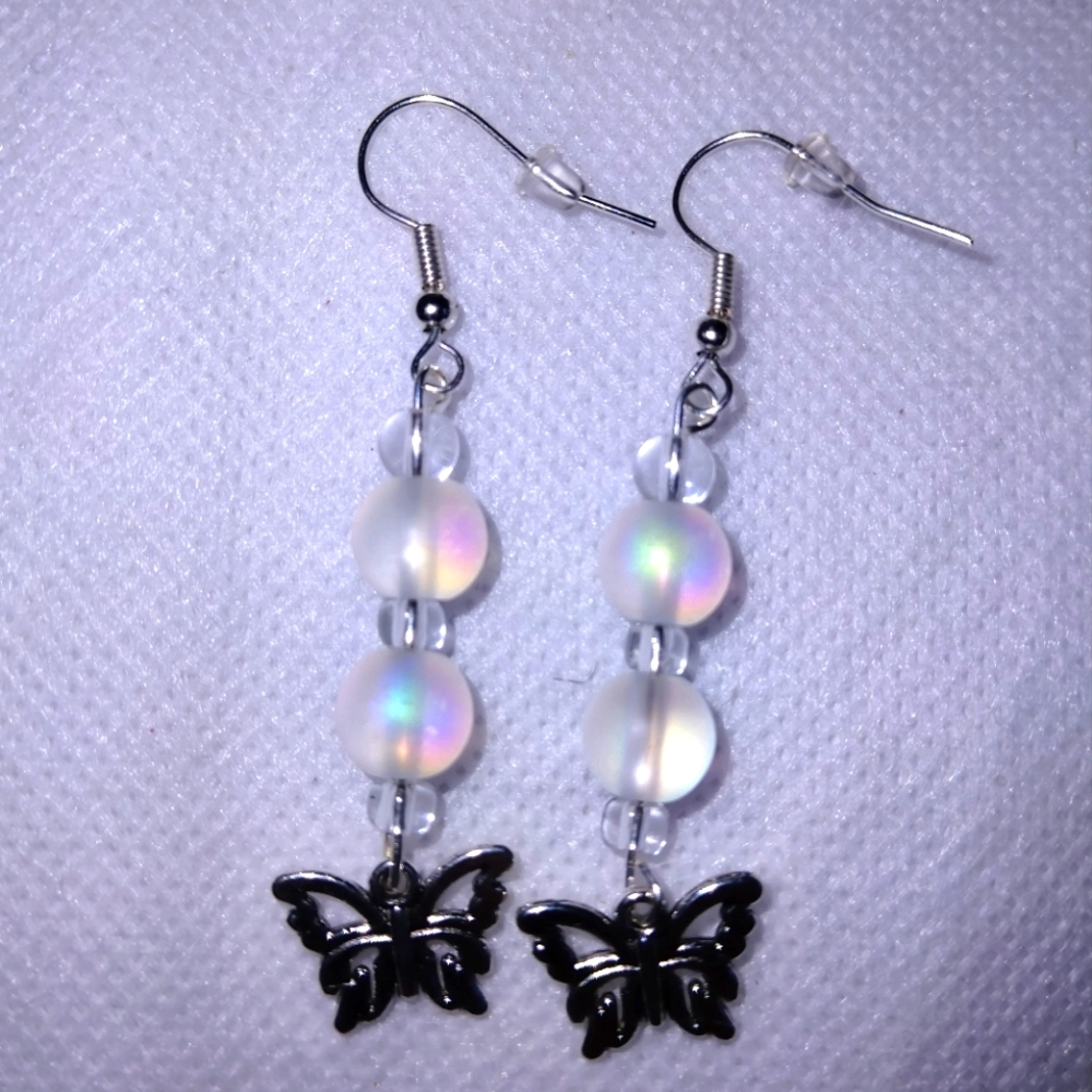 Mermaid Glass dangle Earrings - Sea Glass Earrings - Frosted Glass Earrings - Picture 2 of 2